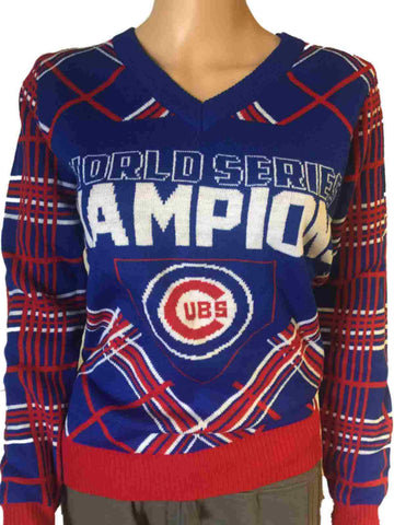 Shop Chicago Cubs 2016 World Series Champions Women's V-Neck Ugly Sweater - Sporting Up