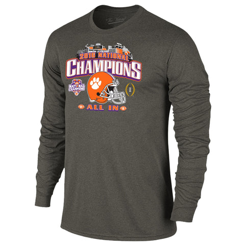 Camiseta de manga larga All In Stadium de los campeones nacionales de fútbol universitario Clemson Tigers 2016 - Sporting Up