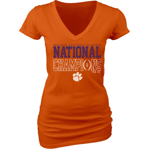 Shop Clemson Tigers JR WOMEN 2016 College Football Champions Orange V-Neck T-Shirt - Sporting Up
