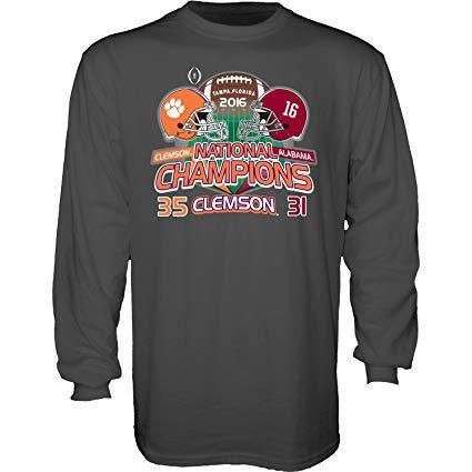 Shop Clemson Tigers 2016 College Football Champions Dueling Helmets Score LS T-Shirt - Sporting Up