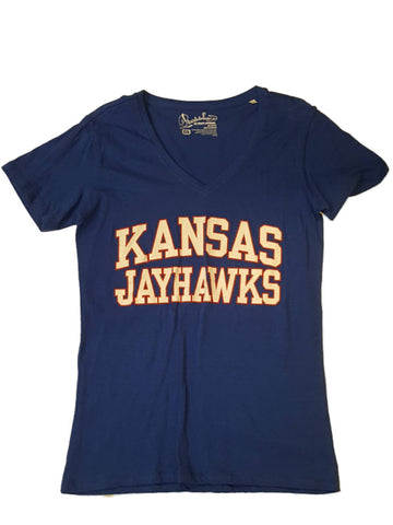 Kansas Jayhawks Royce Apparel Damen-T-Shirt mit blauem Glitzer-Logo, SS, V-Ausschnitt (XL) – sportlich