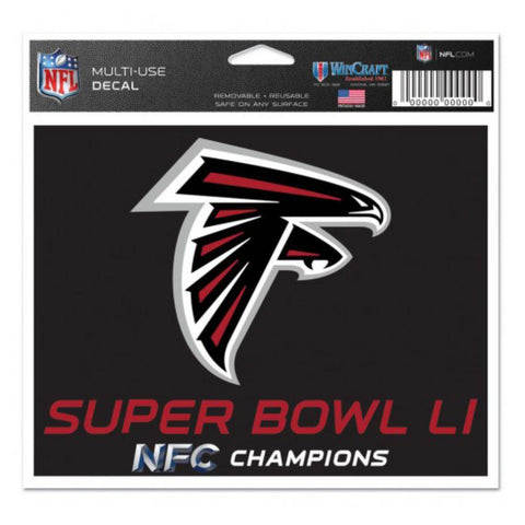 Compre calcomanía multiusos negra de los Atlanta Falcons Super Bowl LI 51 NFC Champions de 5 x 6 pulgadas - Sporting Up