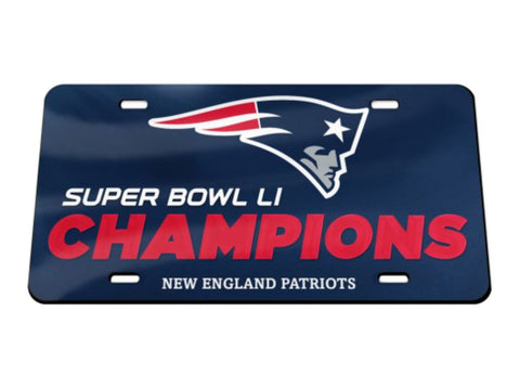 Plaque d'immatriculation miroir en cristal des Patriots de la Nouvelle-Angleterre 2017 Super Bowl Li Champions - Sporting Up
