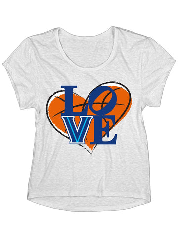 Villanova wildcats blå 84 kvinnor älskar baskethjärta vit tri-blend t-shirt - sporting up