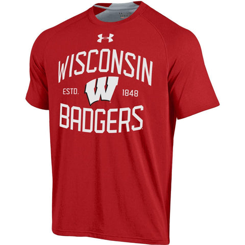 Achetez les Badgers du Wisconsin sous armure t-shirt anti-odeur en coton chargé rouge - sporting up
