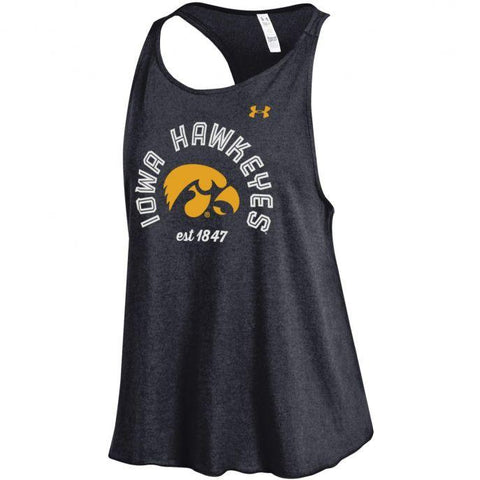 Camiseta sin mangas de entrenamiento para bailarina con espalda corta negra de Under Armour Iowa Hawkeyes - sporting up