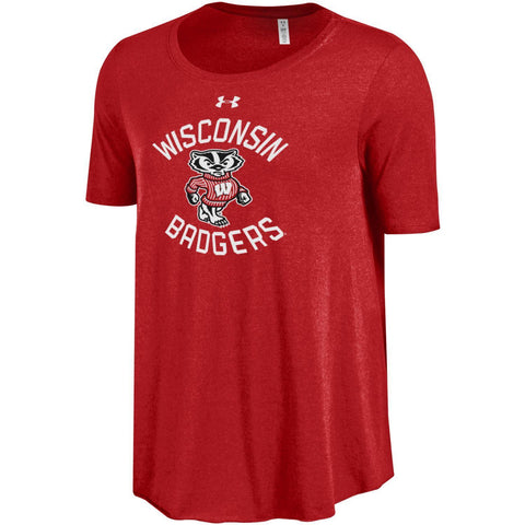 Wisconsin Badgers Under Armour Damen-T-Shirt mit rotem Heatgear, lockeres, weiches, geruchshemmendes T-Shirt – sportlich