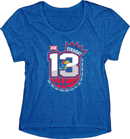 Shop Kansas Jayhawks WOMEN 13 Straight Basketball Conf Champions Crown T-Shirt - Sporting Up