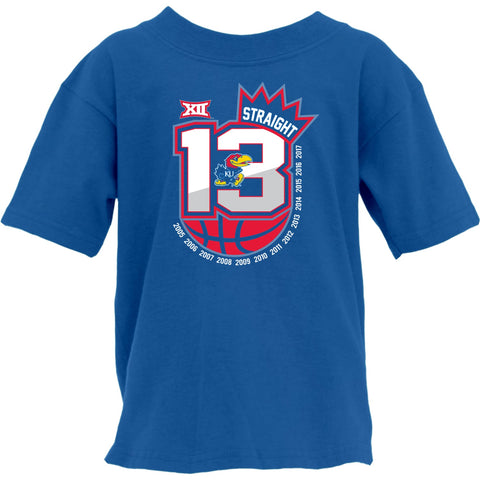 Shop Kansas Jayhawks 13 Straight Basketball Conf Champions Crown YOUTH T-Shirt - Sporting Up