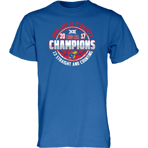 Shop Kansas Jayhawks 13 Straight & Counting Big 12 Basketball Champions Blue T-Shirt - Sporting Up
