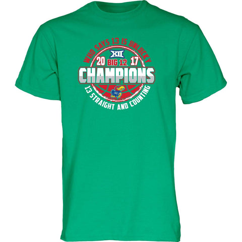 Kansas jayhawks 13 raka & counting big 12 basketmästare grön t-shirt - sportig