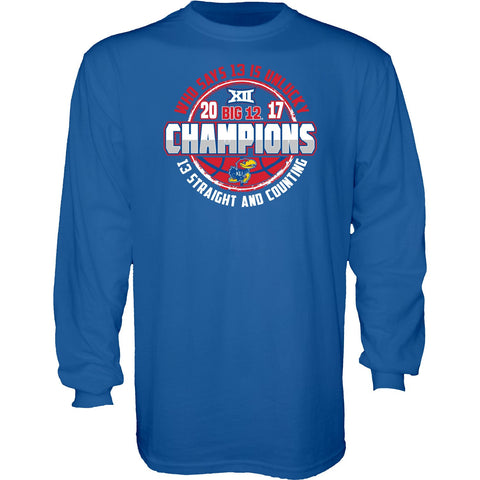 Kansas Jayhawks 13 droits et comptage des grands 12 champions de basket-ball bleu ls t-shirt - faire du sport