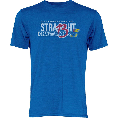 Shop Kansas Jayhawks 13 Straight Basketball Big 12 Champion Titles Blue T-Shirt - Sporting Up