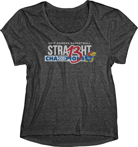 Kansas Jayhawks 13 Straight Basketball Big 12 Champion WOMEN Black T-Shirt - Sporting Up