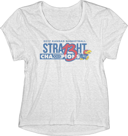 Shop Kansas Jayhawks 13 Straight Basketball Big 12 Champion WOMEN White T-Shirt - Sporting Up