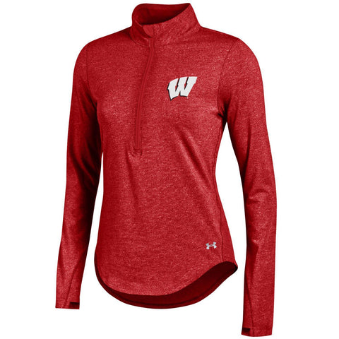 Shop Wisconsin Badgers Under Armour WOMEN Lightweight Fitted Soft 1/4 Zip Pullover - Sporting Up