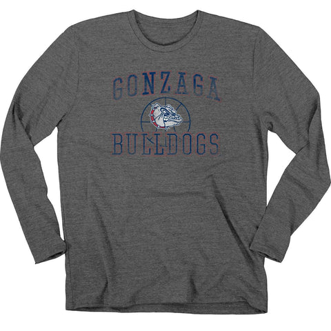 Handla gonzaga bulldogs blue 84 grey soft distressed logo ls basket t-shirt - sporting up