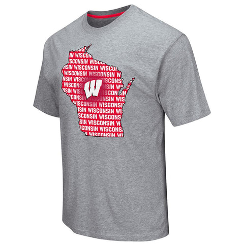 Shop Wisconsin Badgers Colosseum Gray State Outline Short Sleeve Cotton T-Shirt - Sporting Up