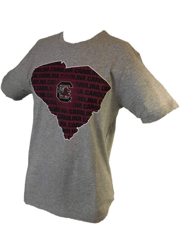 South Carolina Gamecocks Colosseum Gray State Outline Short Sleeve T-Shirt - Sporting Up