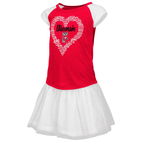 Compre conjunto de camiseta y tutú con corazón rojo para niñas pequeñas del Coliseo de los tejones de Wisconsin - sporting up