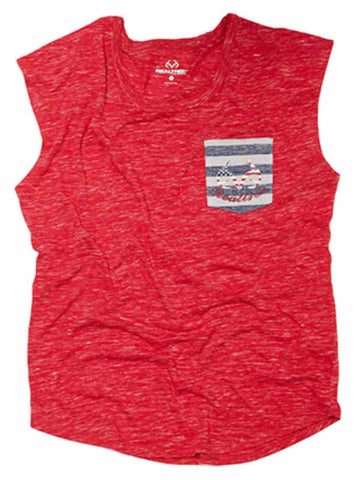 Boutique realtree camouflage colosseum femmes rouge doux t-shirt américain sans manches - sporting up