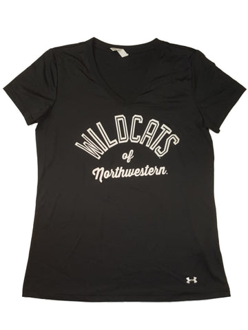 Kaufen Sie die Northwestern Wildcats unter Armour Heatgear Damen-T-Shirt mit V-Ausschnitt in Schwarz (M) – sportlich
