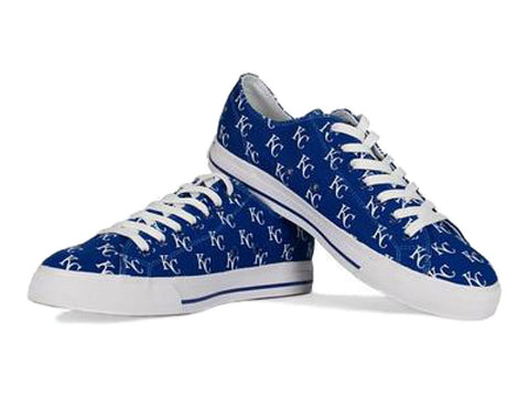 Shop Kansas City Royals Row One WOMEN'S Blue Multi Logo Canvas Lace Up Shoes - Sporting Up