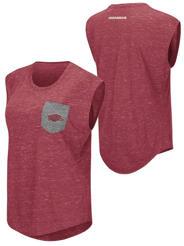 Shop Arkansas Razorbacks Colosseum WOMEN Red Distressed Pocket Capped Sleeve T-Shirt - Sporting Up