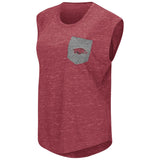 Arkansas razorbacks colosseum camiseta roja de manga corta con bolsillo desgastado para mujer - sporting up