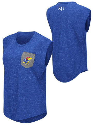 Camiseta de manga corta con bolsillo desgastado azul de Kansas jayhawks colisseum para mujer - sporting up