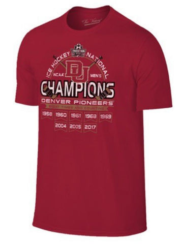 Shop Denver Pioneers 2017 Hockey Frozen Four 8 Time Champions Banner Red T-Shirt - Sporting Up