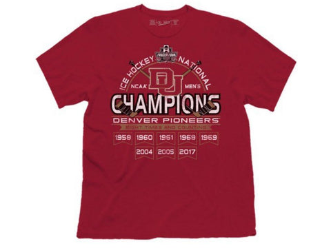 Compre camiseta juvenil con pancarta de los 8 veces campeones de hockey frozen four de los pioneros de los denver 2017 - sporting up