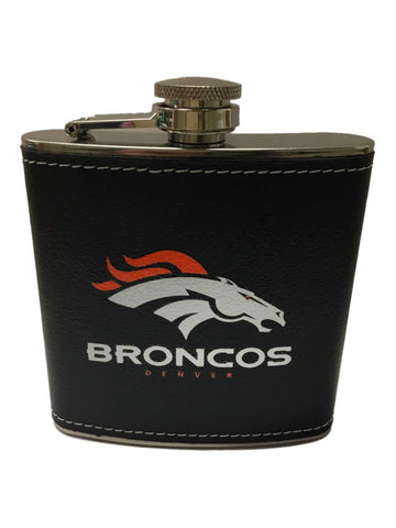 Shop Denver Broncos Boelter Brands 6oz Stainless Steel Black Leather Wrapped Flask - Sporting Up