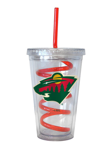 Vaso transparente con pajita roja Crazy Swirl de Minnesota Wild NHL Boelter Brands - Sporting Up