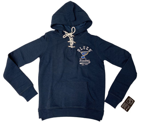 Shop st. Louis Blues Saag Damen-Sweatshirt aus weichem Fleece mit Schnürung, marineblau, mit Kapuze – sportlich