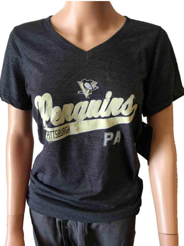 Pittsburgh Penguins NHL Saag T-shirt à col en V gris tri-mélange pour femmes - Sporting Up