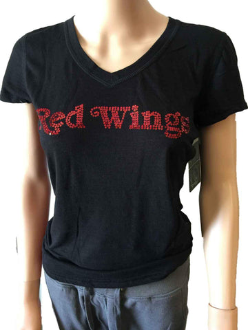 Detroit red ailes saag femmes noir sequin burnout ss v-cou t-shirt - sporting up