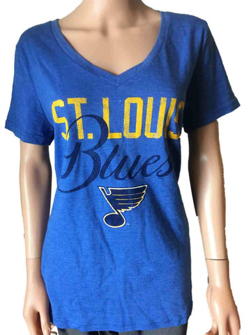 Shop St. Louis Blues SAAG WOMEN Blue Vintage Logo Tri-Blend V-Neck T-Shirt - Sporting Up