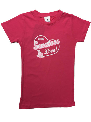Handla Ottawa "Ottowa" Senators YOUTH Girl's Pink Feltryck kortärmad T-shirt - Sporting Up