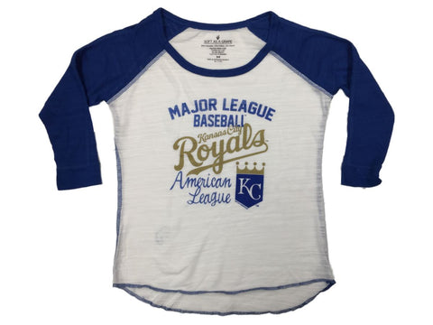 Compre camiseta de béisbol desgastada blanca y azul para niña SAAG YOUTH de los Kansas City Royals - Sporting Up