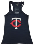 Minnesota Twins SAAG WOMEN Navy "TC" Logo Burnout Racerback Tank Top - Sporting Up
