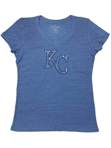 Kansas City Royals SAAG WOMEN Light Blue Sequin Burnout V-Neck T-Shirt - Sporting Up