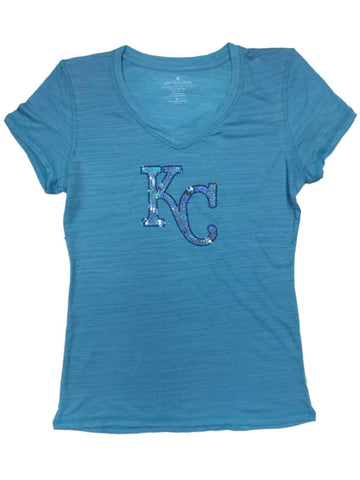 Camiseta con cuello en V desgastada con lentejuelas turquesa para mujer Kansas City Royals saag - sporting up