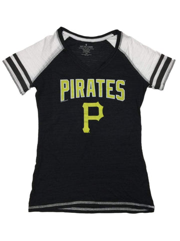 Camiseta con cuello en v estilo jersey negro para mujer saag de los piratas de Pittsburgh - sporting up