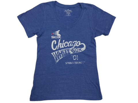 Handla chicago white sox saag dam blå blekt retro logotyp ss v-ringad t-shirt - sportig upp