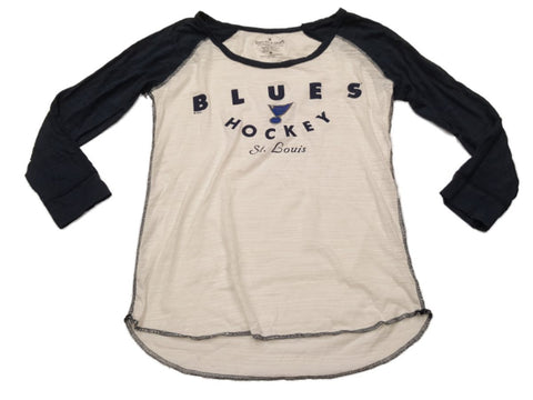 Shop St. Louis Blues SAAG WOMENS White and Blue Burnout 3/4 Sleeve T-Shirt - Sporting Up
