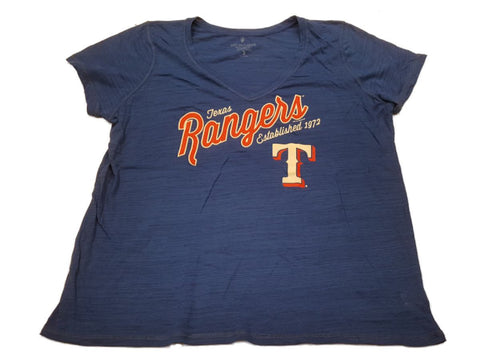 Compre camiseta con cuello en V burnout ss azul de talla grande para mujer saag de los texas rangers - sporting up