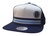 New York City FC Mitchell & Ness White Navy Adj. Trucker Style Flat Bill Hat Cap - Sporting Up
