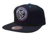 New York City FC Mitchell & Ness Black Velvet Flat Bill Snapback Hat Cap - Sporting Up