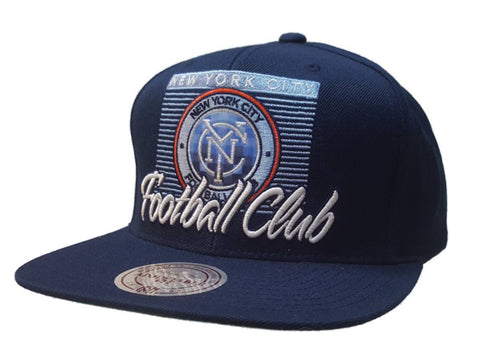 Sombrero de visera plana adj estructurado con logotipo digital azul marino mitchell & ness del fc de la ciudad de nueva york - sporting up